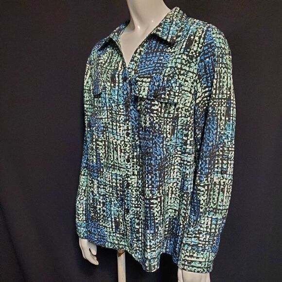 Studio Works Tops - Studio Work Blue & Black Button Down Shirt (L)